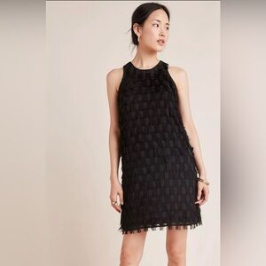 Anthropologie Roxie Flapper Fringe Shift Mini Dress Sleeveless Dots Black 2 NWT